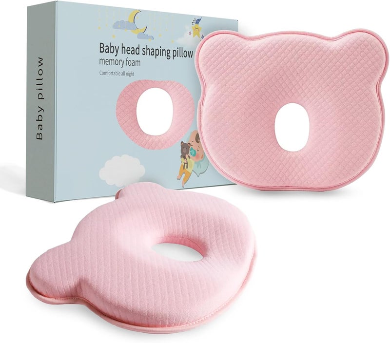 MarBoost Soft and Breathable Baby Pillow with Memory Foam and Bear Design (Pink) - Image 1